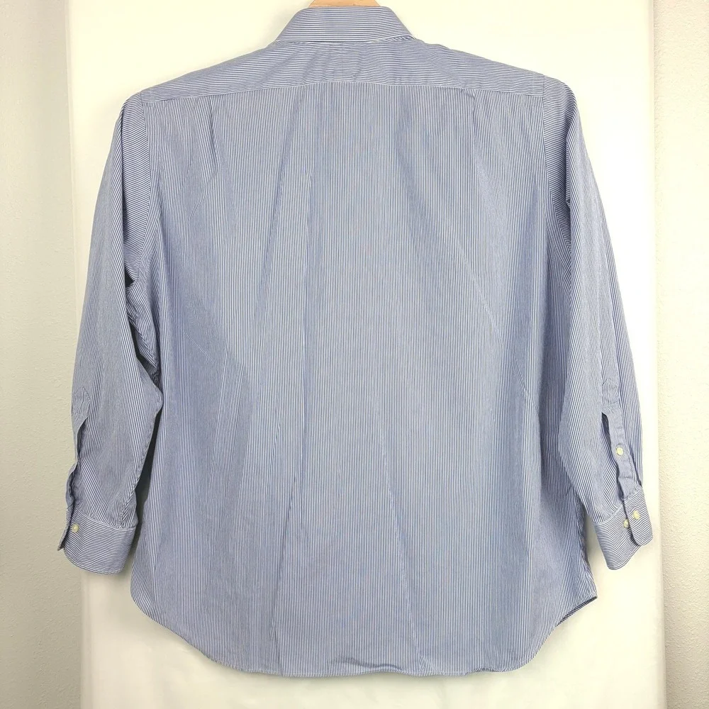 Polo Ralph Lauren Button Down Shirt 17.5 34/35 Blue White Striped Regent Classic